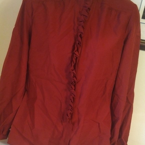 🎄10/$10    Red Ruffled 3/4 Sleeve Blouse S - Picture 2 of 7